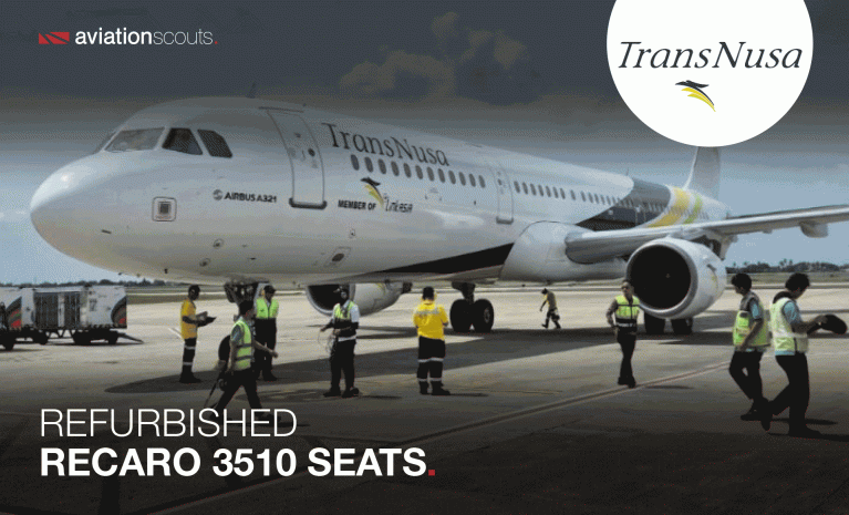 TransNusa A321 seats, Recaro 3510 refurbishment, cabin refurbishment Airbus, aviationscouts TransNusa project, aviation interiors Southeast Asia, surplus aircraft seats, aviationscouts seat solutions, 195 pax LOPA, Recaro economy class seats