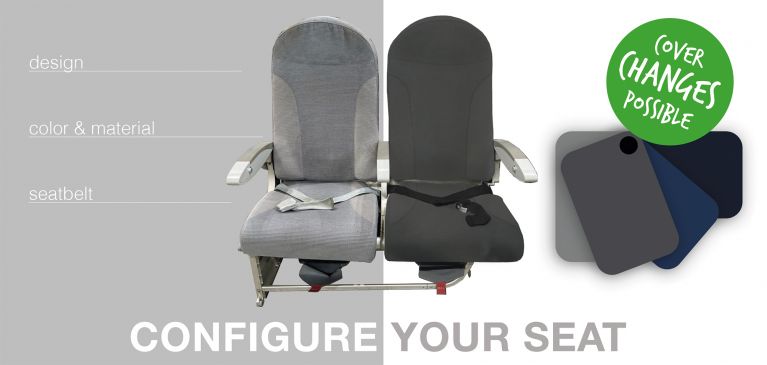 Aircraft seat customization options: colors, seatbelt styles, and material choices for Embraer cabins